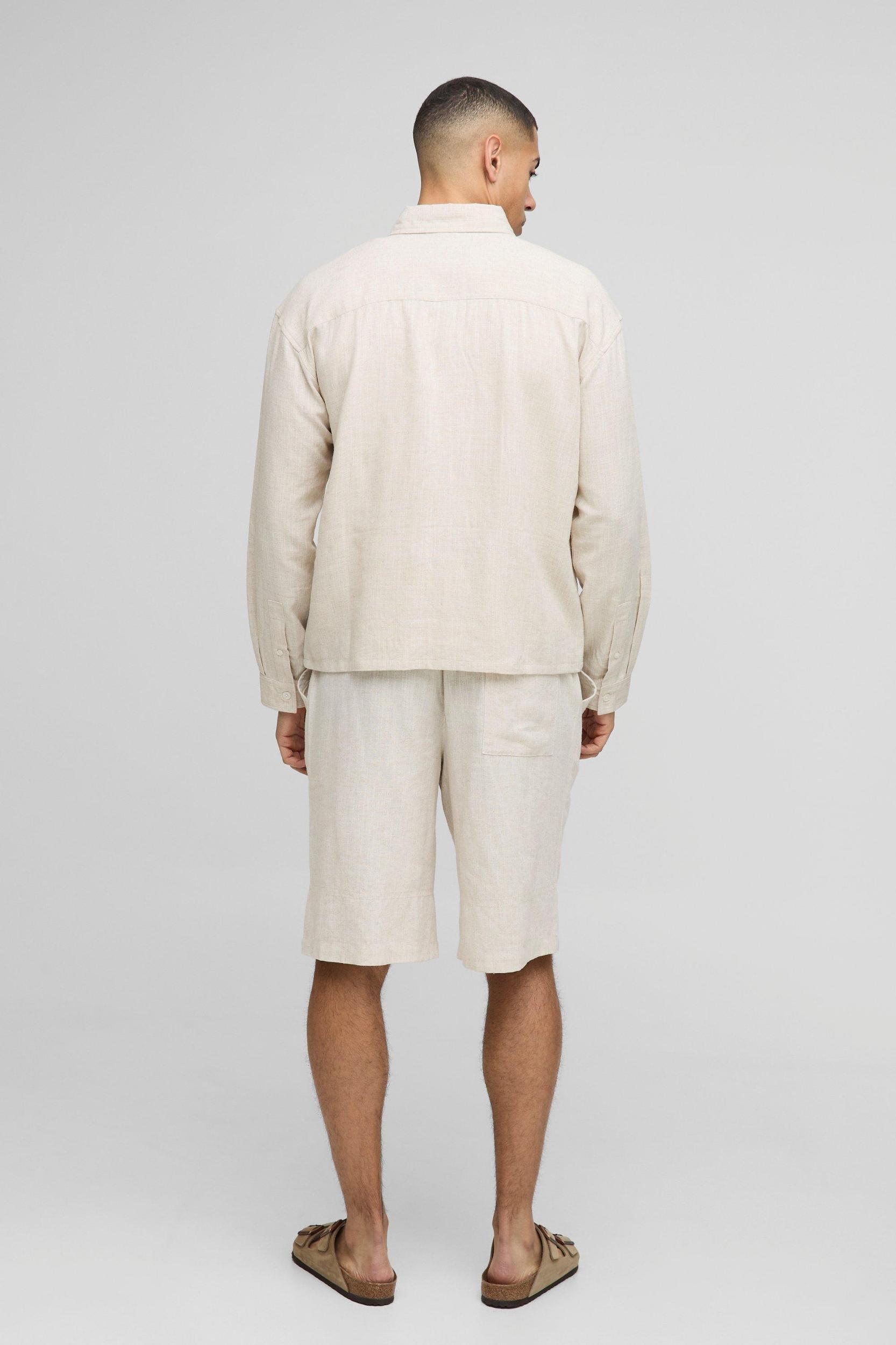 Heavyweight Linen Oversized Concealed Placket Shirt Jacket | boohooMAN USA Product Image