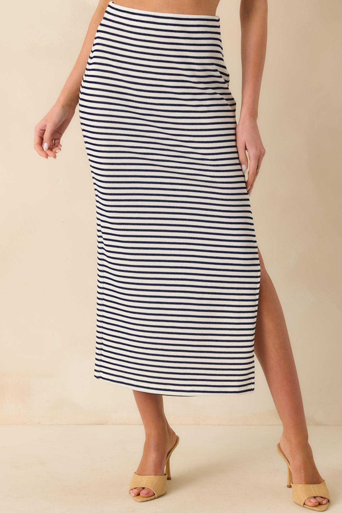 Z Supply Navy Knit Ainslie Stripe Midi Skirt Product Image