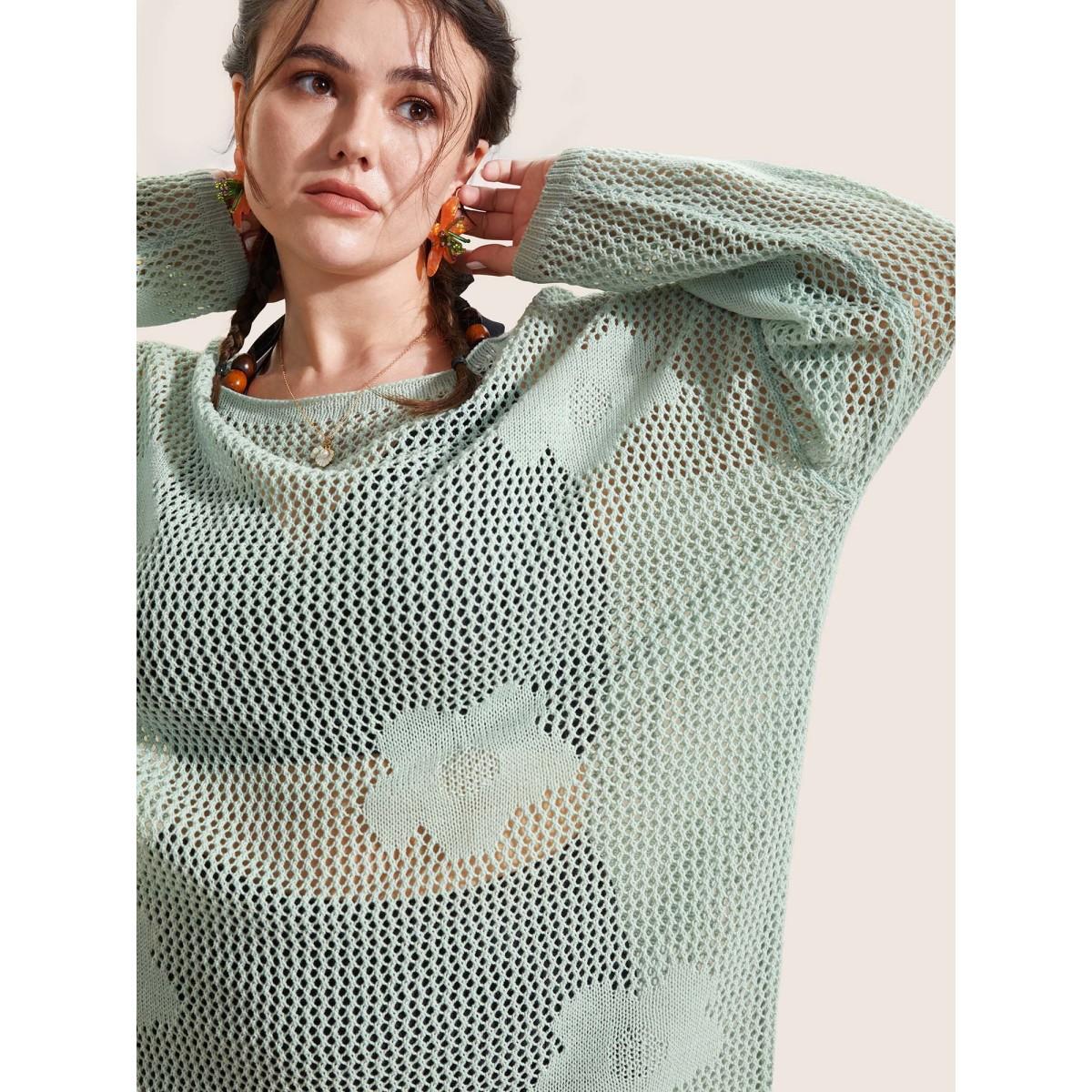 Plus Size Flowers Drop shoulder sleeve Swim Cover Up Women's Swimwear LightGreen Beach Loose Texture Curve Swim Cover Ups BloomChic 18-20/2X Product Image