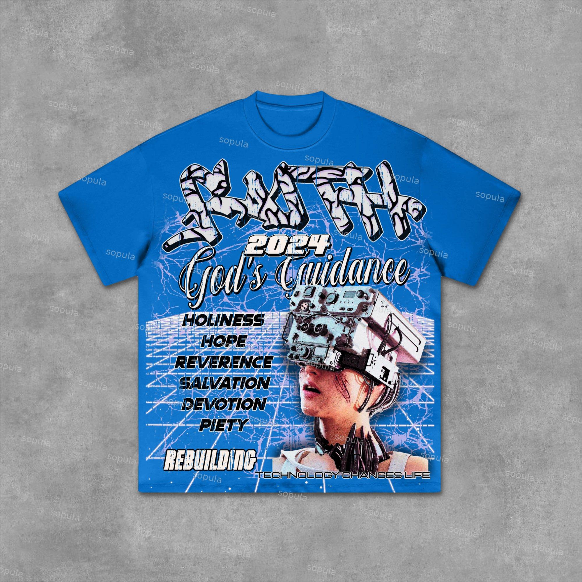 Sopula 2024 New Faith & Neural Network Old Graphic Cotton T-Shirt Product Image