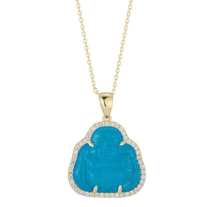 Sunkissed Sterling Cubic Zirconia & Resin Buddha Pendant Necklace, Women's, Size: 18", Gold Tone Blue Product Image