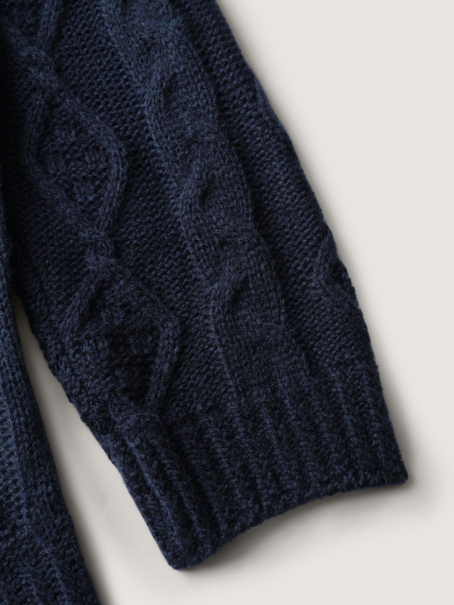 Cable Knit Boho Print Curvy Hem Pullover Female Product Image