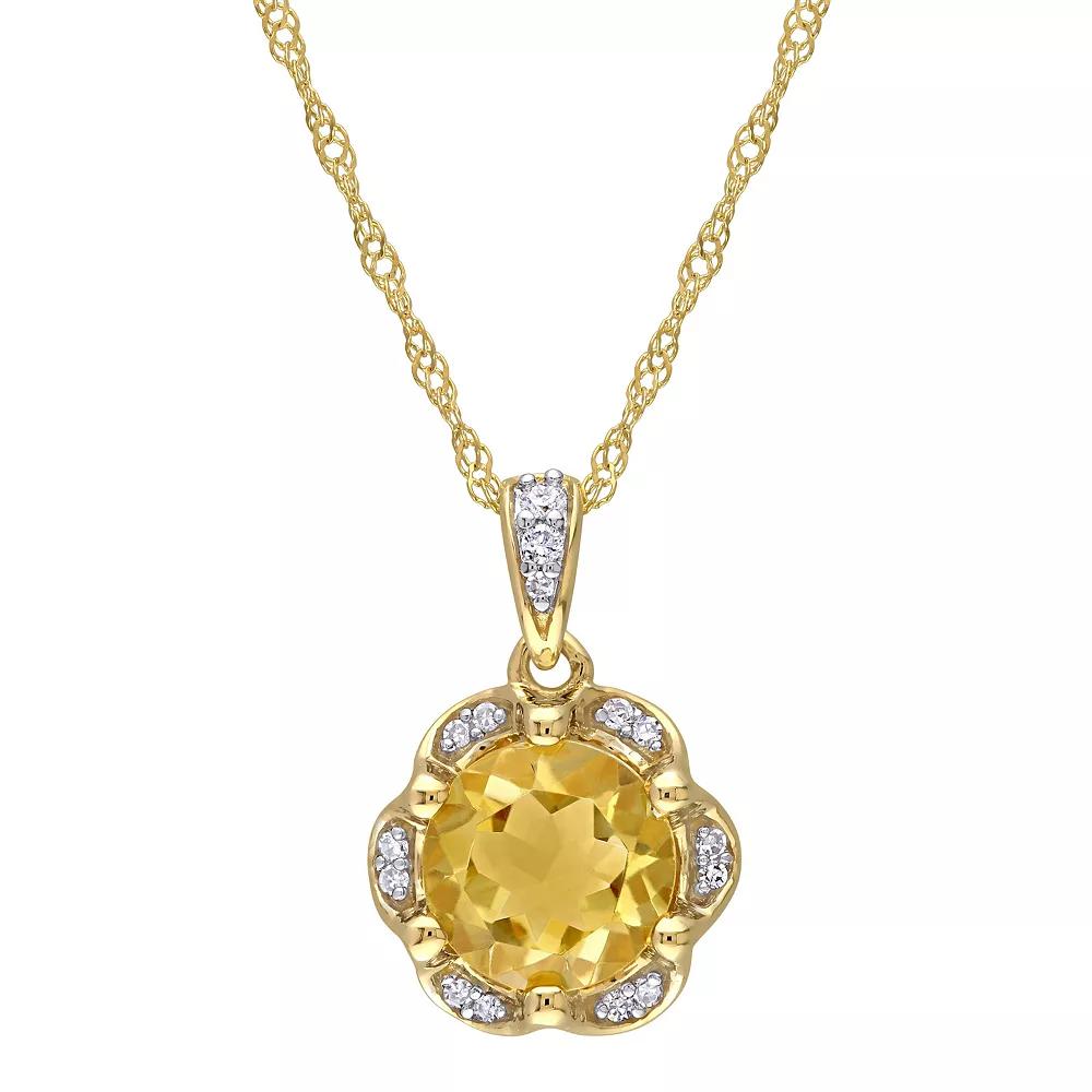 Stella Grace 14k Gold Citrine & Diamond Accent Flower Pendant Necklace, Women's, Size: 17" Product Image