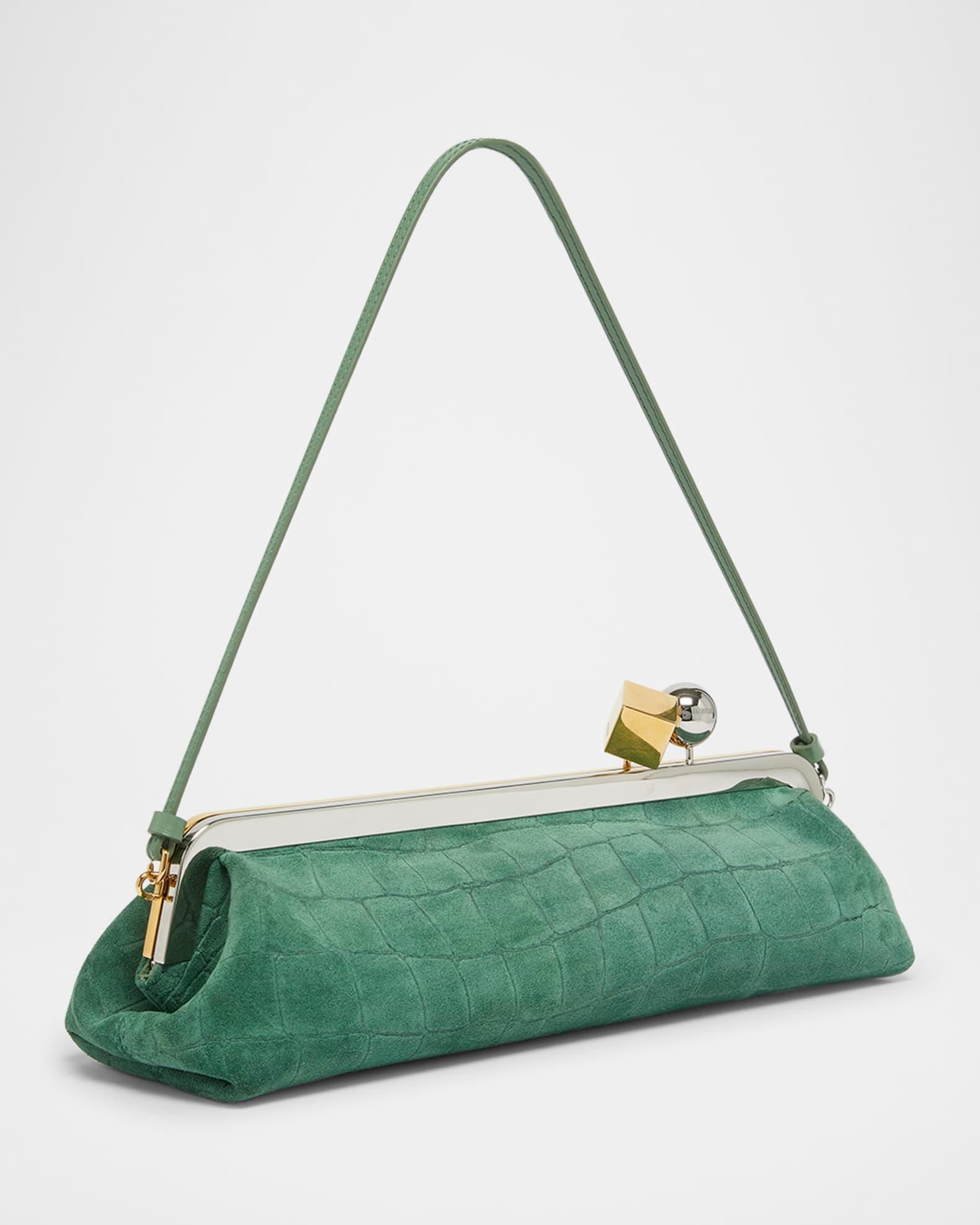 La Pochette Salon Suede Croc-Embossed Shoulder Bag Product Image
