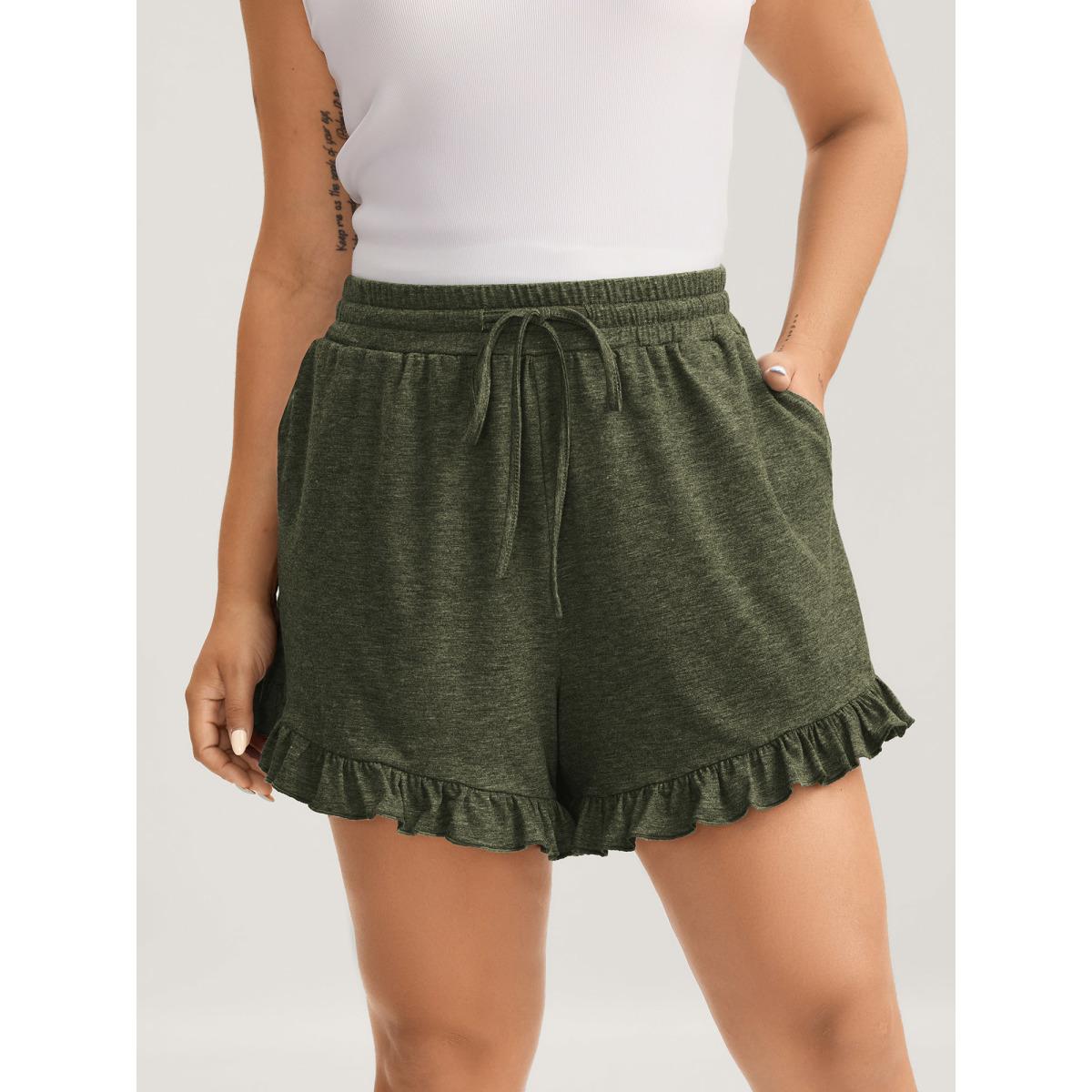 Plus Size Supersoft Mixed Color Knit Drawstring Ruffled Shorts Women Indigo Leisure Drawstring Wide Leg Casual Shorts BloomChic 14-16/1X Product Image