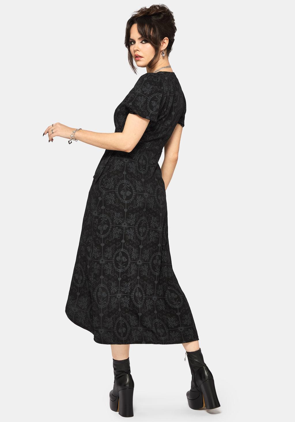 Cameo Floral Printed Tie Belt Midi Shirt Dress Product Image
