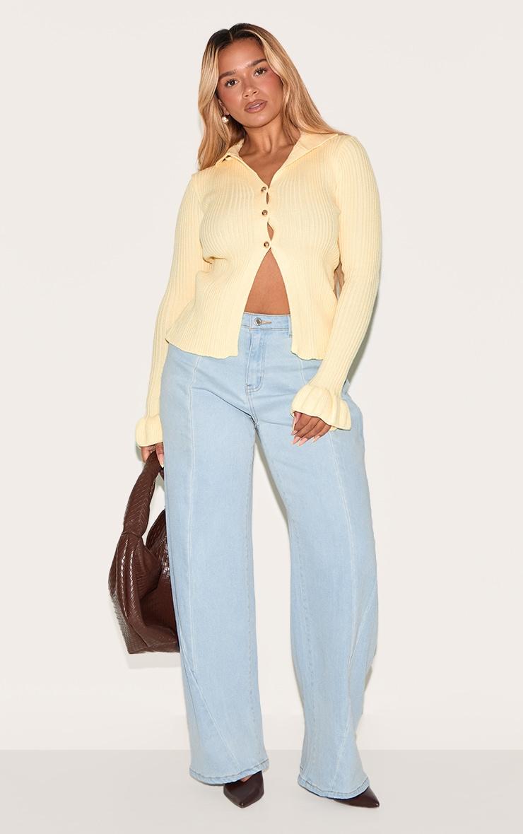 Shape Lemon Knitted Rib Button Front Split Hem Cardigan Product Image