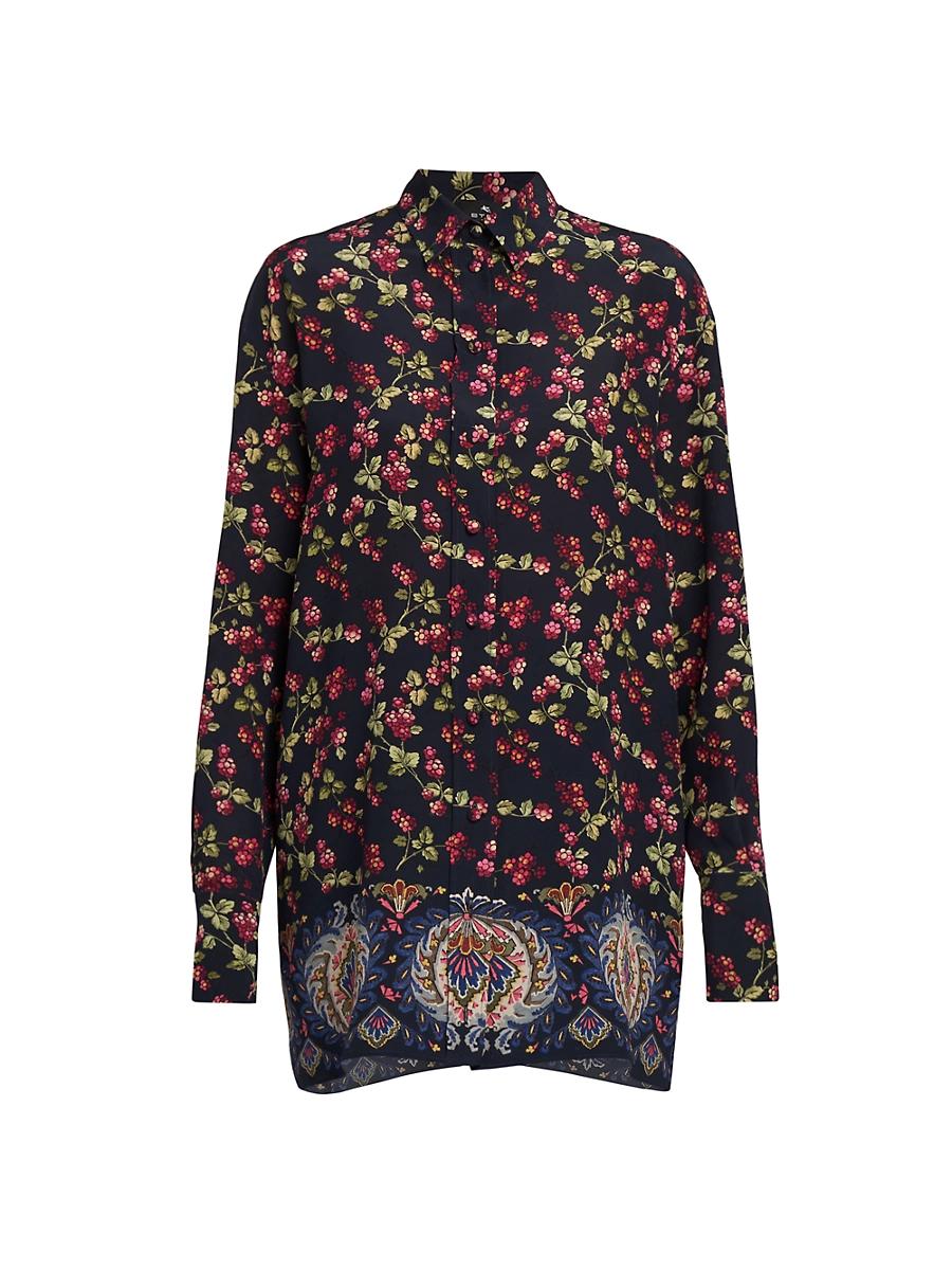 Womens Berry Print Silk Tunic Top Product Image