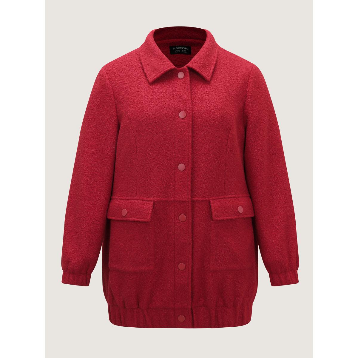 Plus Size Textured Fuzzy Button Stretchy Hem Jacket Women Crimson Button Loose Open pocket with flap Elegant Jackets BloomChic 18-20/2X Product Image
