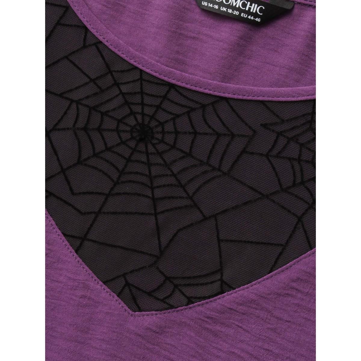 Plus Size Eclipse Web Elastic Waistband Midi Dress DarkViolet Women Cocktail See through Party Curvy Bloomchic 10/M Product Image