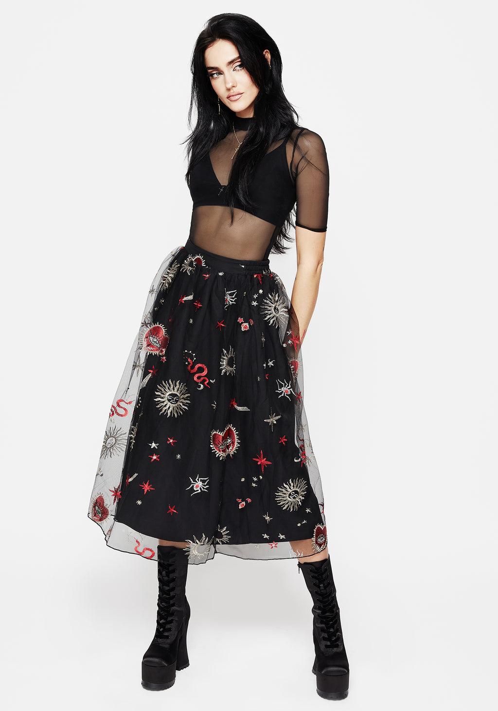 Bloodlust Embroidered Midi Skirt Product Image