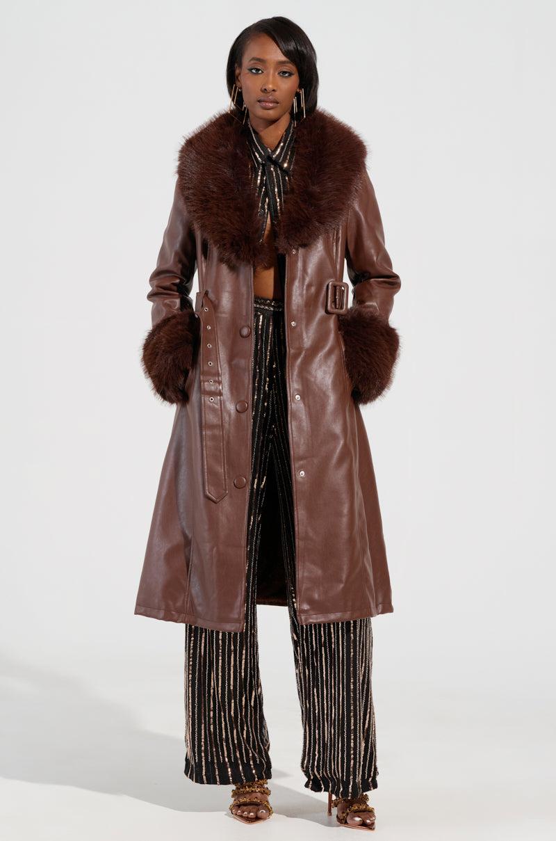 KAYA FUR LINED TRENCH IN BROWN Product Image