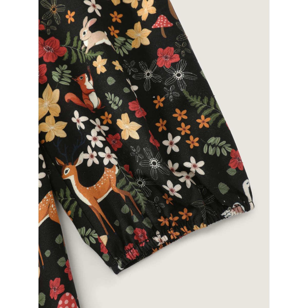 Plus Size Floral Garden Print Cinched-Waist Midi Dress Black Women Timeless Shirred V-neck Long Sleeve Curvy BloomChic 26/4X Product Image