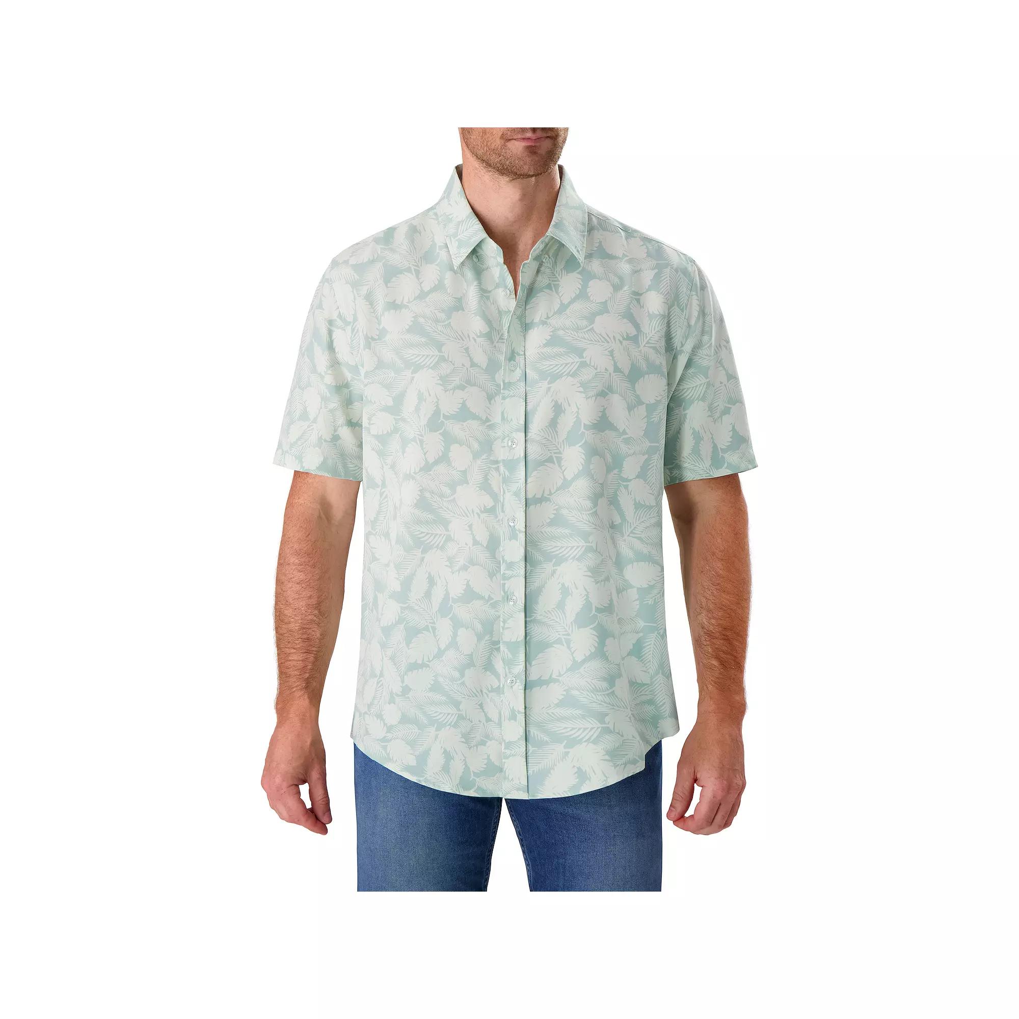 Men's Report Collection Short Sleeve Stretch Tropical Print Woven Button-Down Shirt, Size: Small, Green Product Image