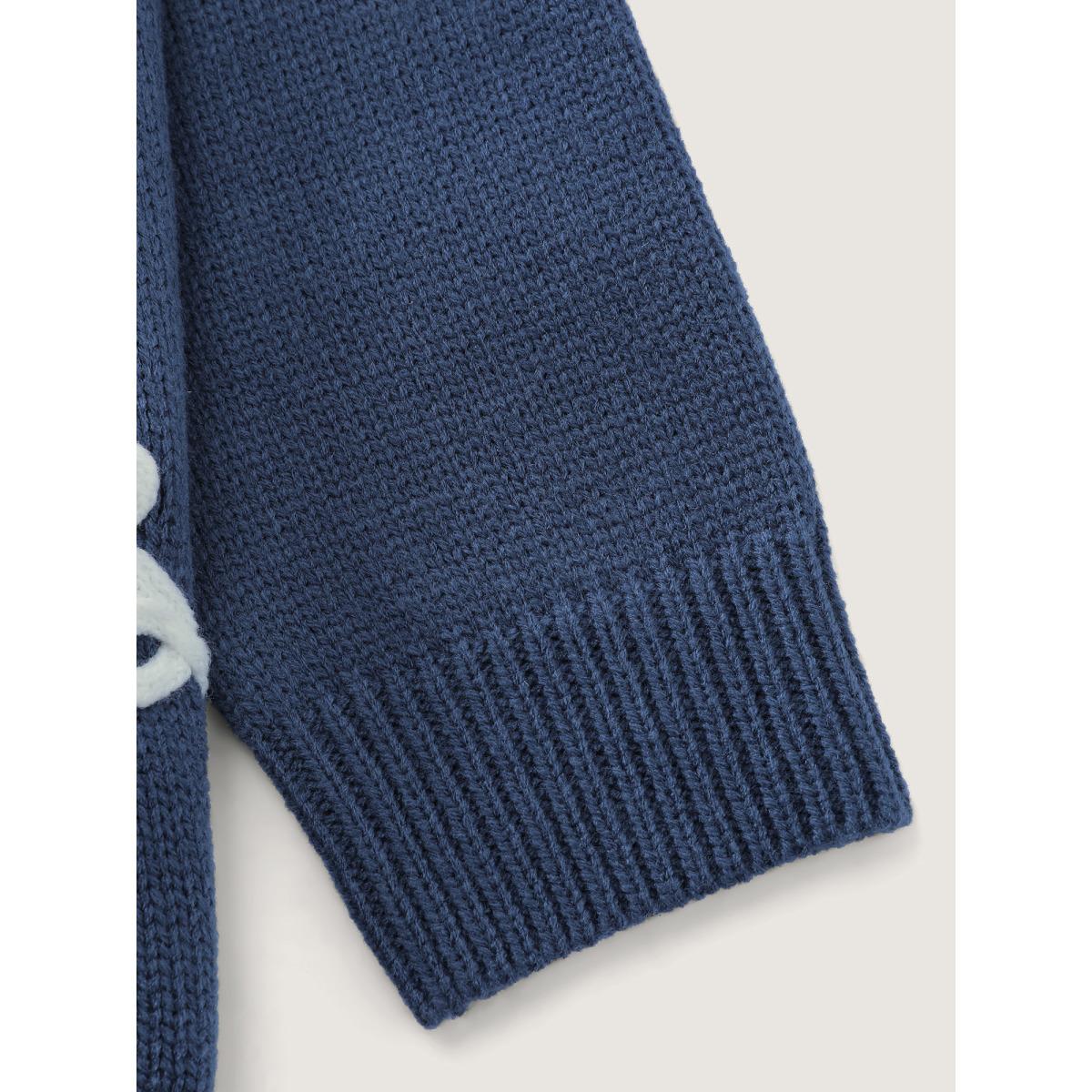 Plus Size Floral Coil Rope Embroidery Pullover Indigo Women Playful Loose Long Sleeve Round Neck Casual Pullovers BloomChic 28/5X Product Image