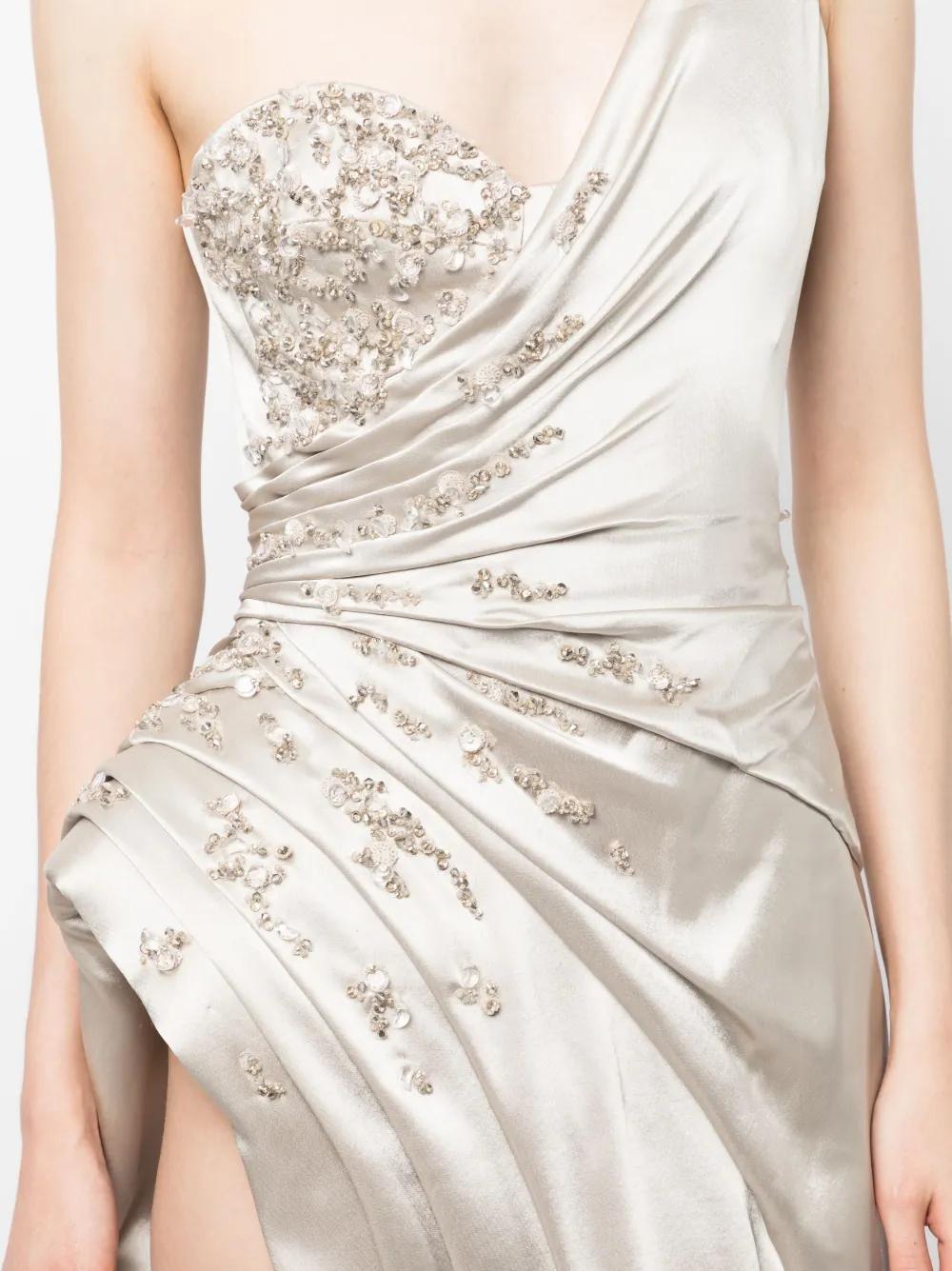 one-shoulder embroidered gown Product Image