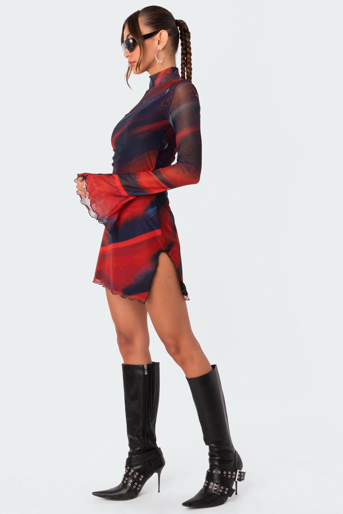 Sparks Fly Side Slitted Mesh Mini Dress Product Image