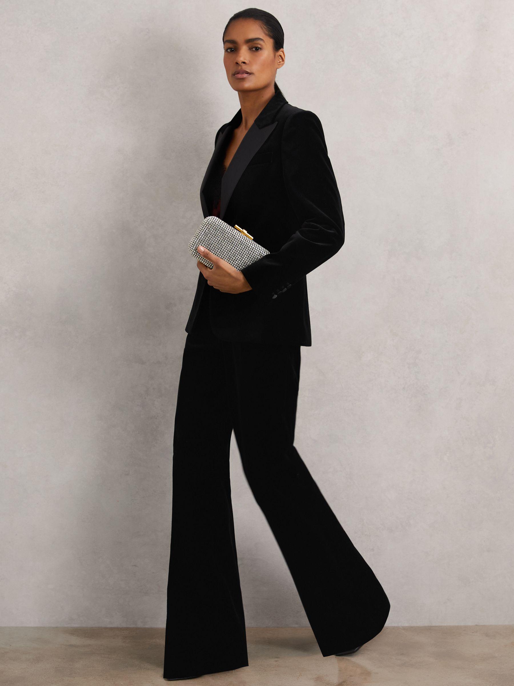 Petite Velvet Single Breasted Suit Blazer in Black Product Image