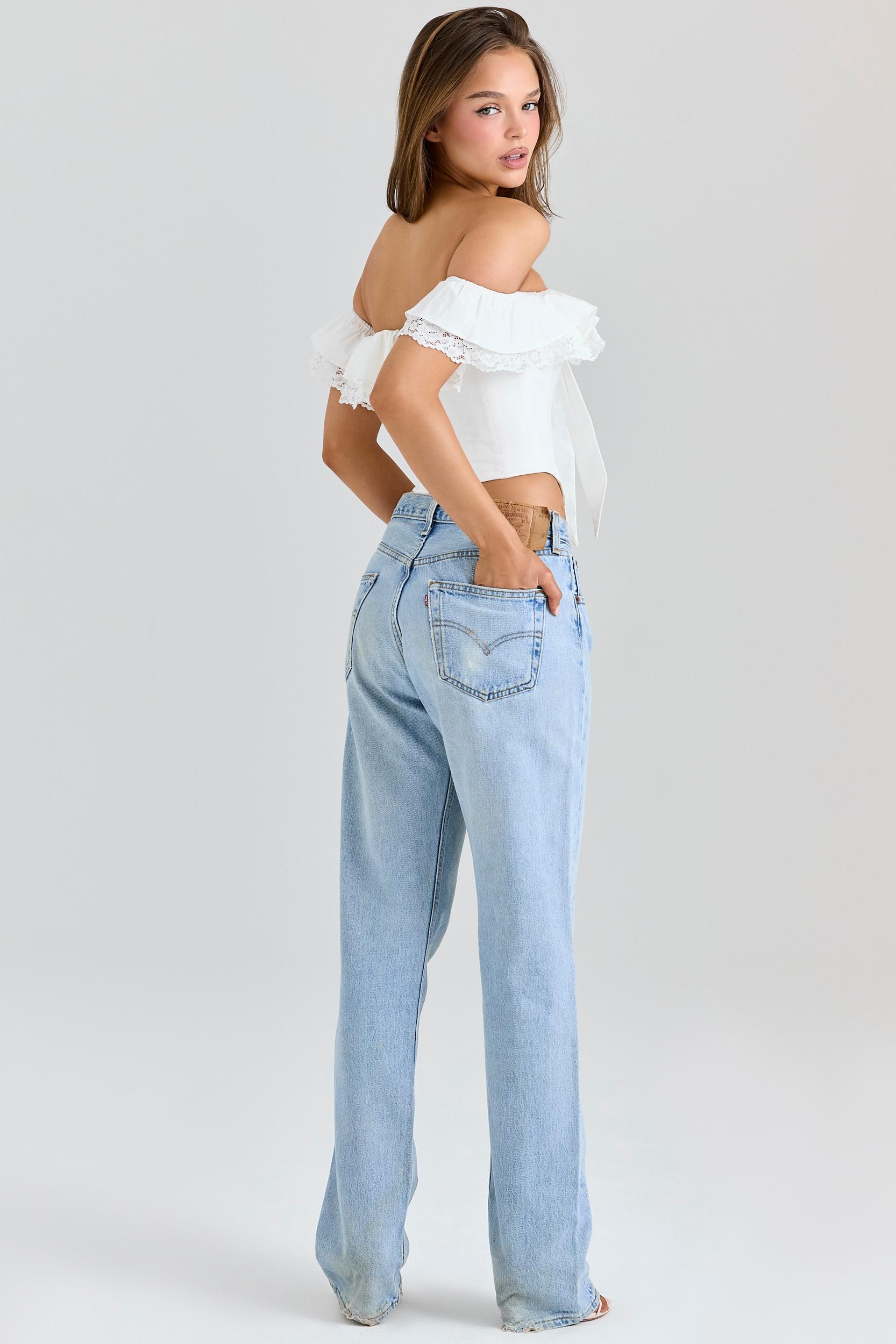 Aria  white stretch cotton off-the-shoulder frill corset Product Image