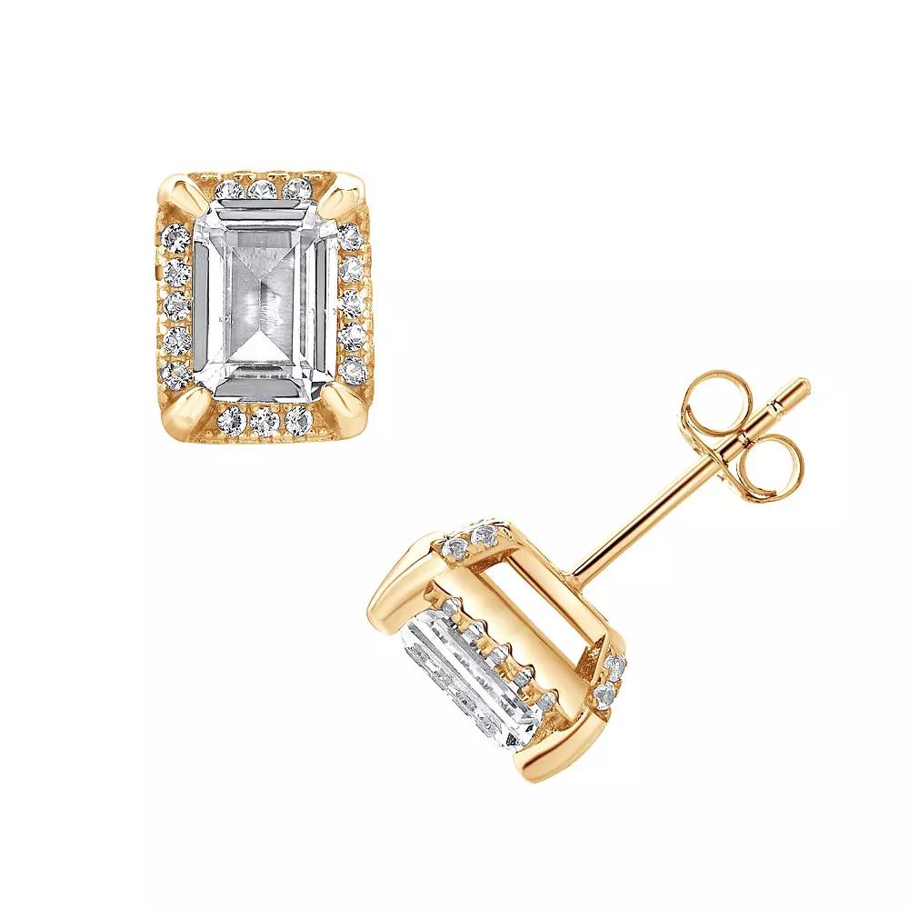 Gemstone Brilliance Lab-Created White Sapphire Rectangle Halo Stud Earrings, Womens, Gold Tone Product Image