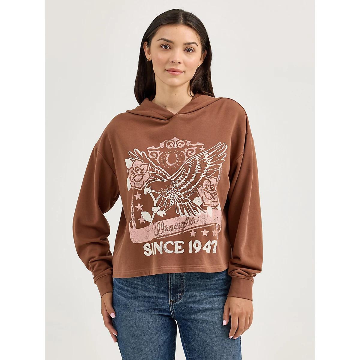 Women's Wrangler Graphic Cropped Relaxed Hoodie in Cacao Nibs Product Image