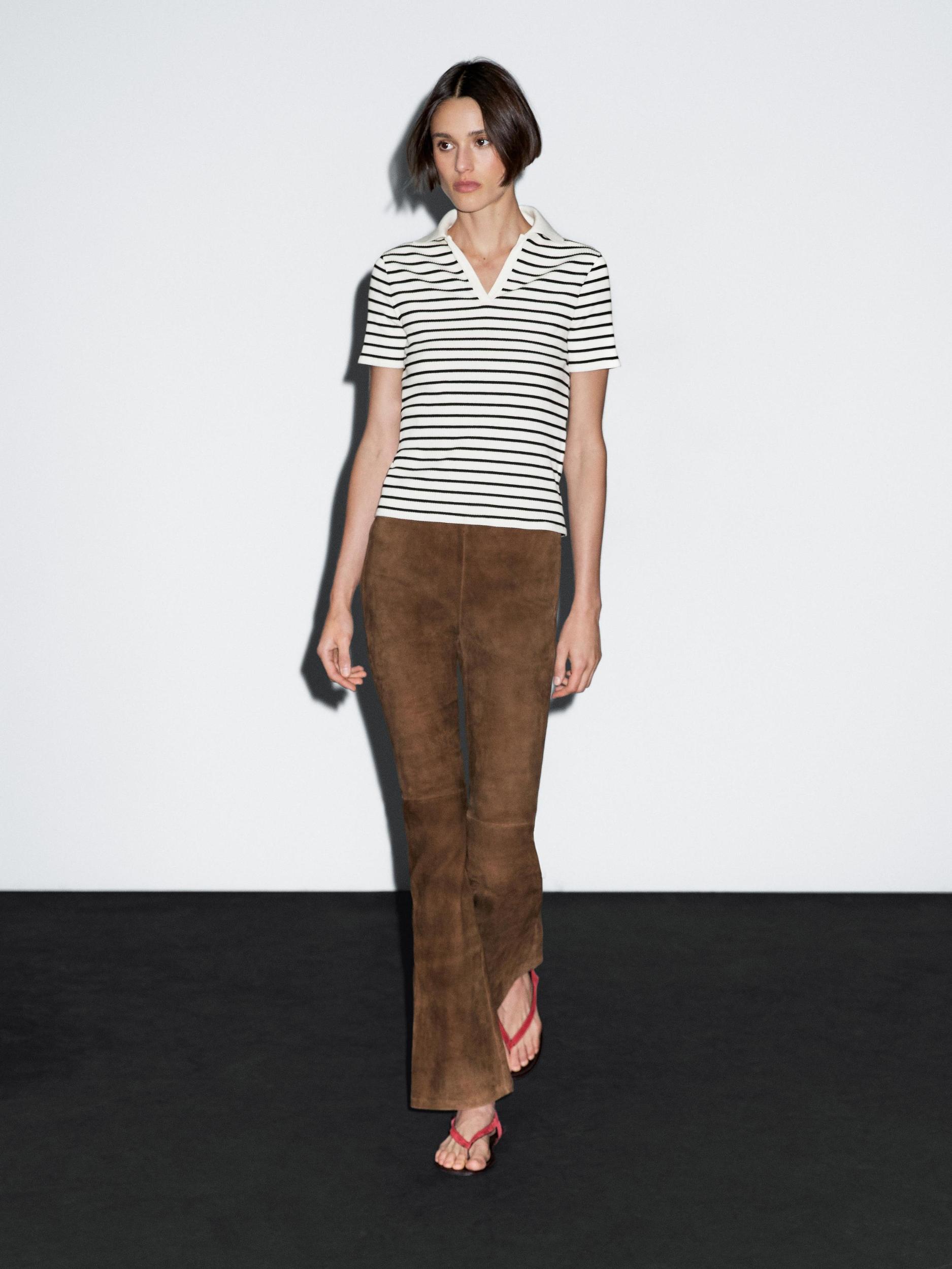 Striped cotton blend polo T-shirt Product Image