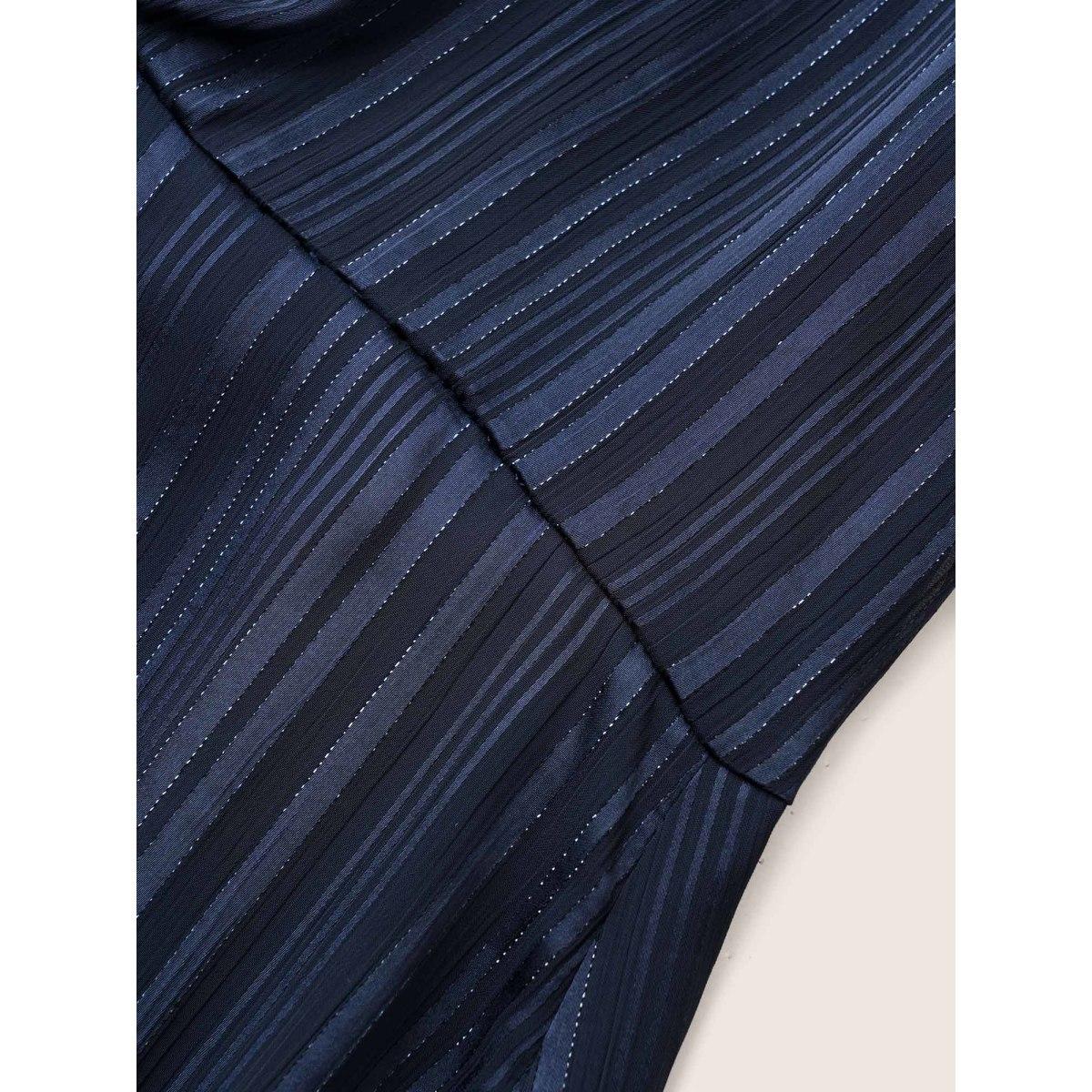 Plus Size Textured Chiffon Mesh Patchwork Ruched Dress Indigo Women At the Office Non V-neck Elbow-length sleeve Curvy Midi Dress BloomChic 14-16/1X Product Image