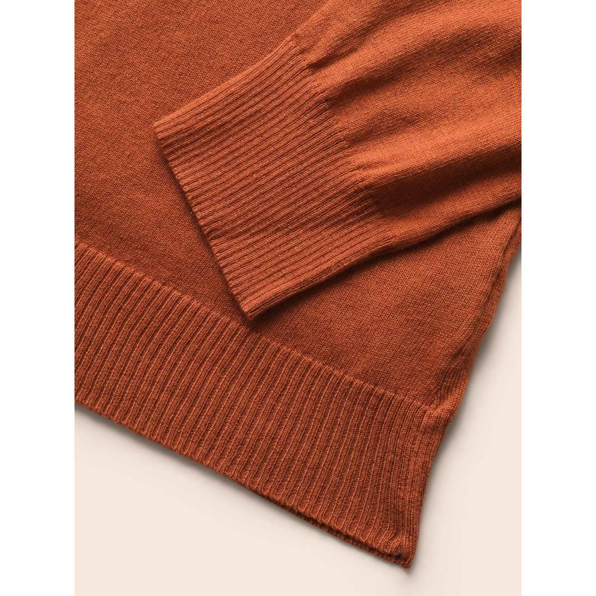 Plus Size Supersoft Essentials Colorblock Two Tone Patchwork V Neck Pullover Chocolate Women Leisure Loose Long Sleeve V-neck Casual Pullovers BloomChic 14-16/1X Product Image