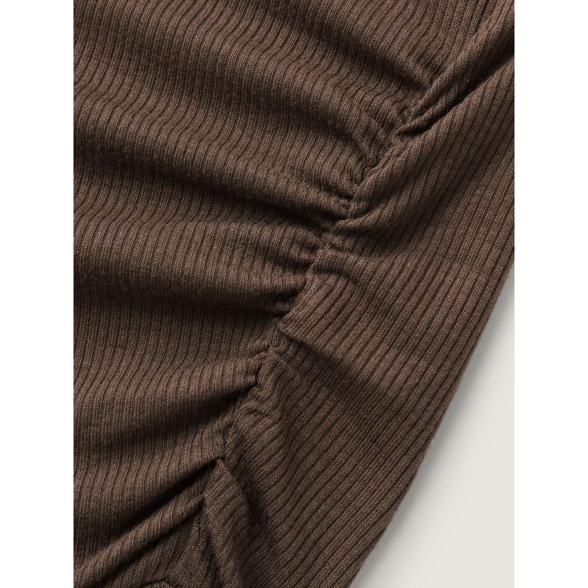 Plus Size Supersoft Ribbed Knit Cinched-Waist A-Line Maxi Dress DarkBrown Women Leisure Texture Round Neck Sleeveless Curvy BloomChic 10/M Product Image