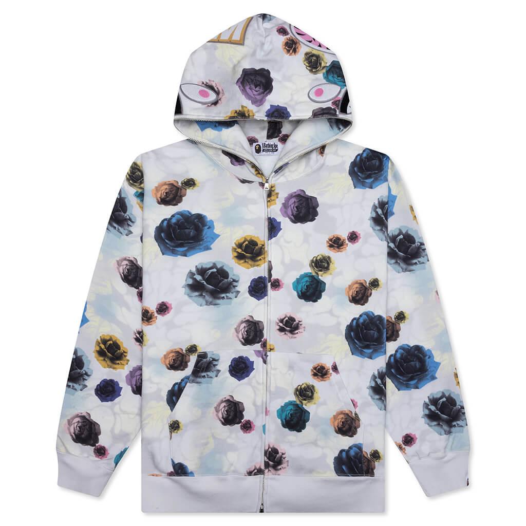 Floral Camo Shark Relaxed Fit Full Zip Hoodie - Ivory Male Product Image