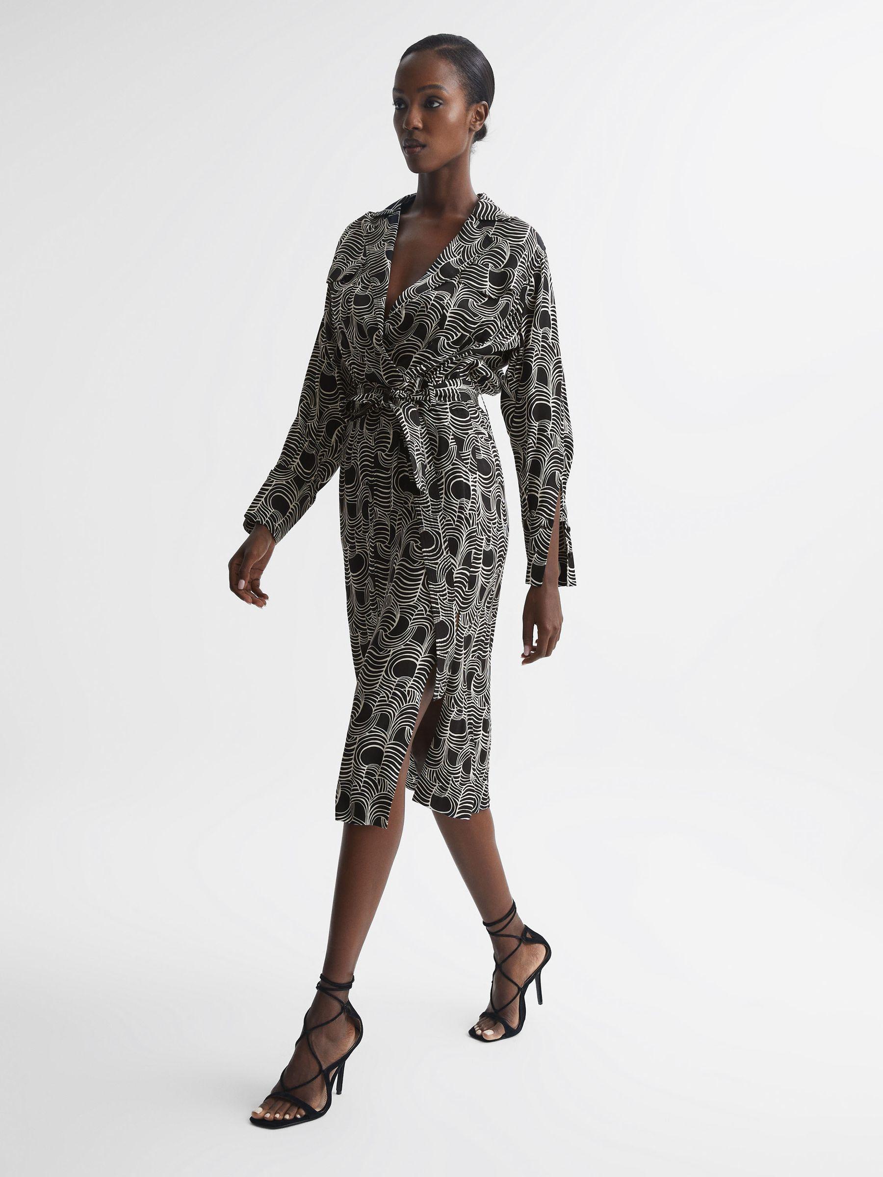 Swirl Print Midi Dress in Cream/Black Product Image