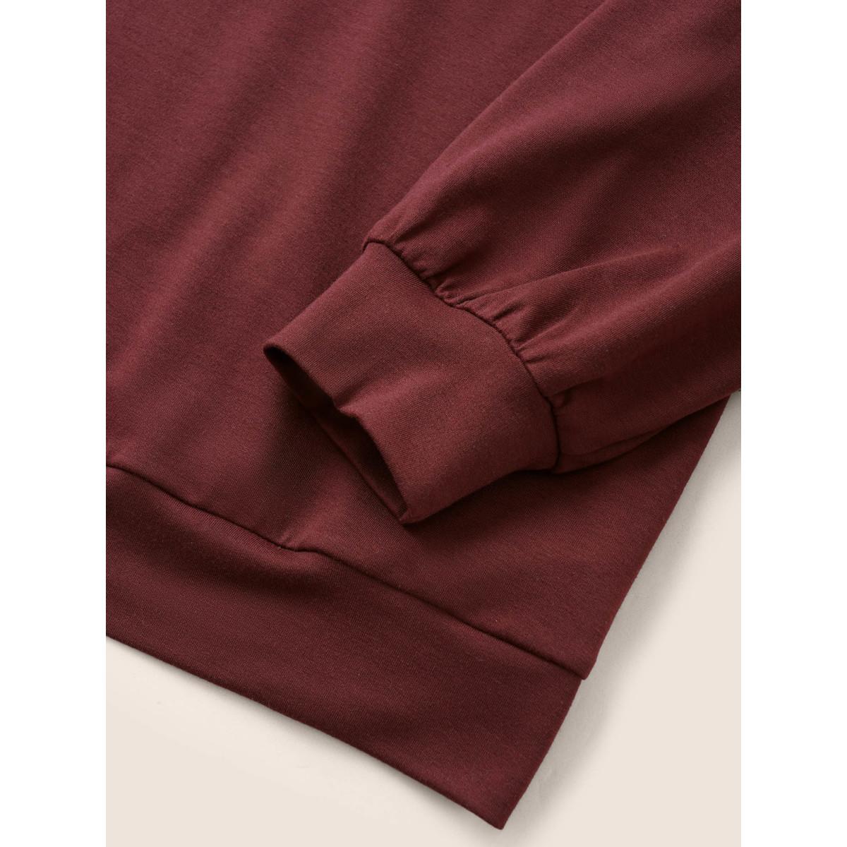 Plus Size Butterfly & Floral Embroidered Crew Neck Sweatshirt Women Burgundy Casual Non Round Neck Everyday Sweatshirts BloomChic 26/4X Product Image