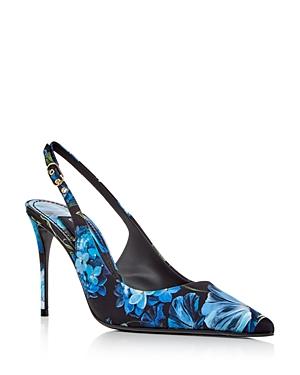 Dolce & Gabbana Womens Floral Print Slingback Pointed Toe Pumps Product Image