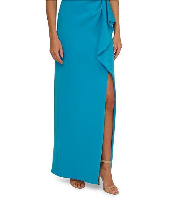 Adrianna Papell One Shoulder Ruffle Front Scuba Crepe Column Gown Product Image