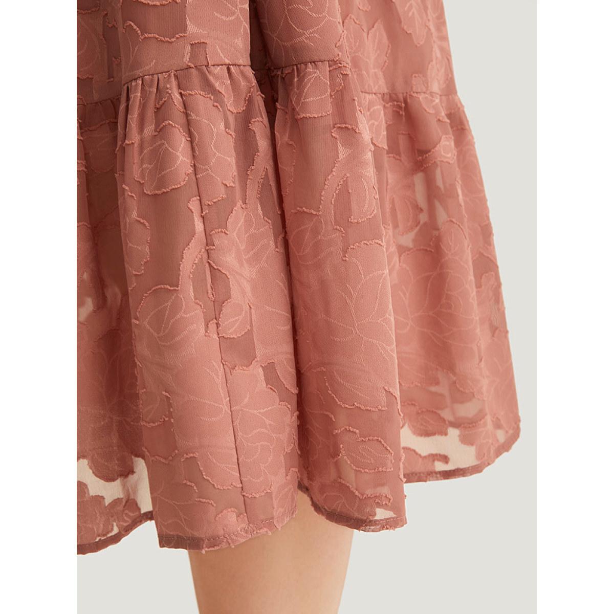 Plus Size Plain Pocket Frill Trim Lantern Sleeve Dress Watermelon Women Elegant Elastic cuffs Square Neck Elbow-length sleeve Curvy Midi Dress BloomChic 22-24/3X Product Image