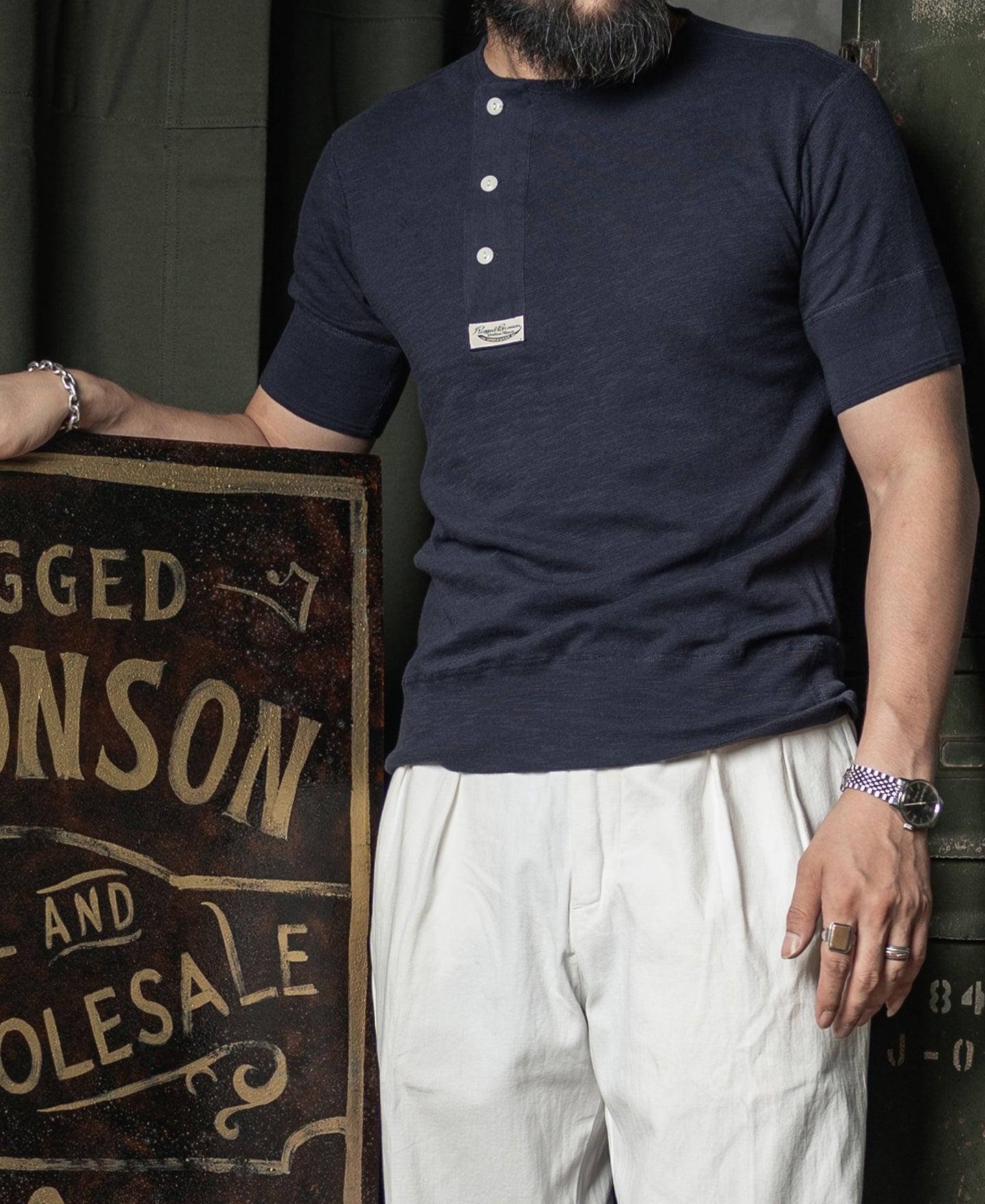 Side Closing Short Sleeve Henley T-Shirt - Navy Product Image