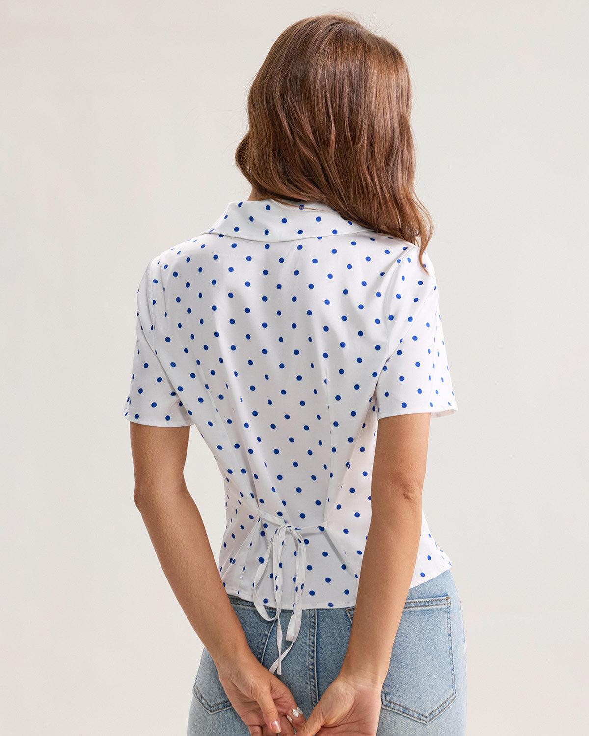 Blue Polka Dot Button Blouse Product Image