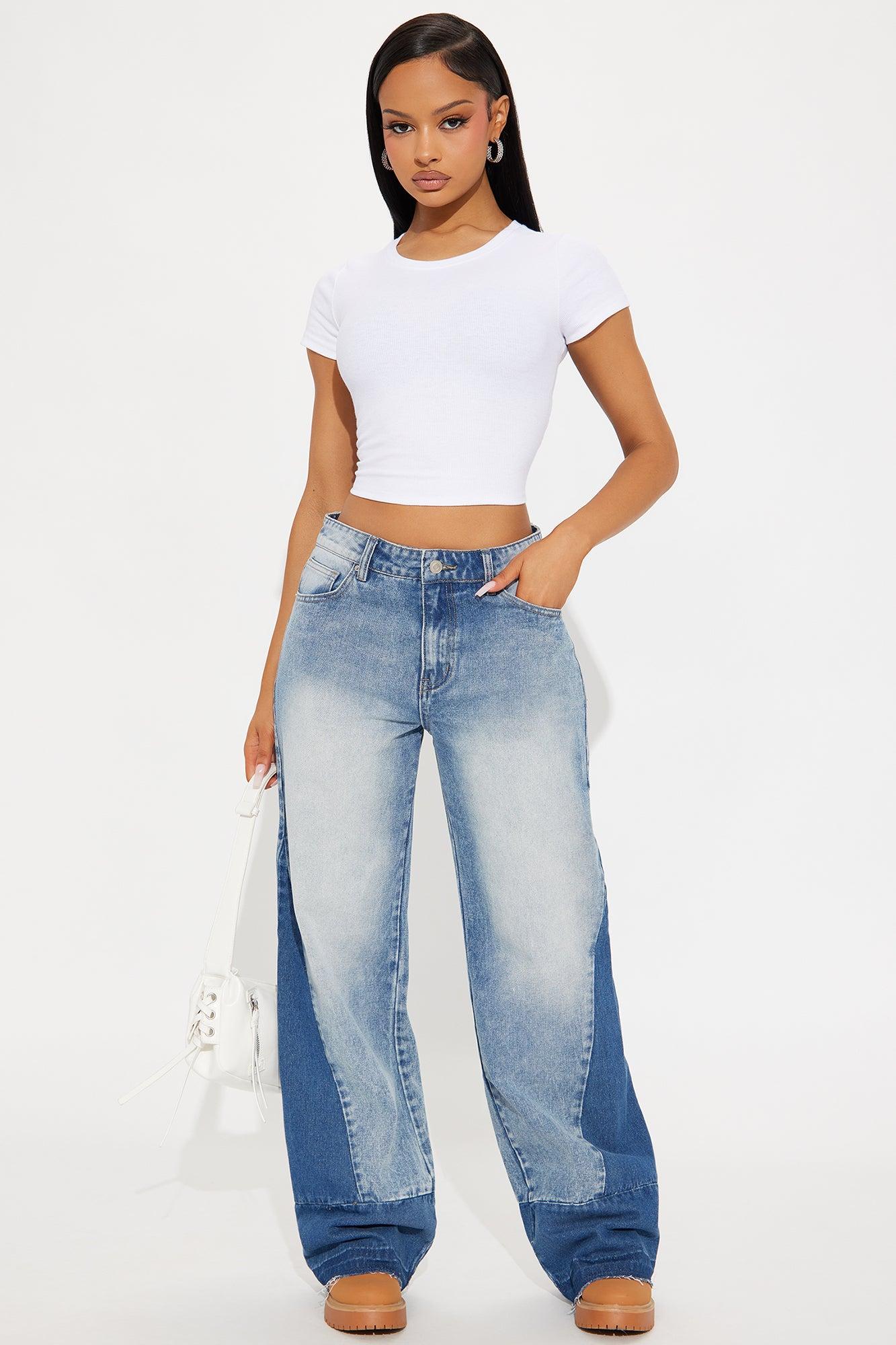 Left Bank Two Tone Wide Leg Jeans - Medium Wash Product Image
