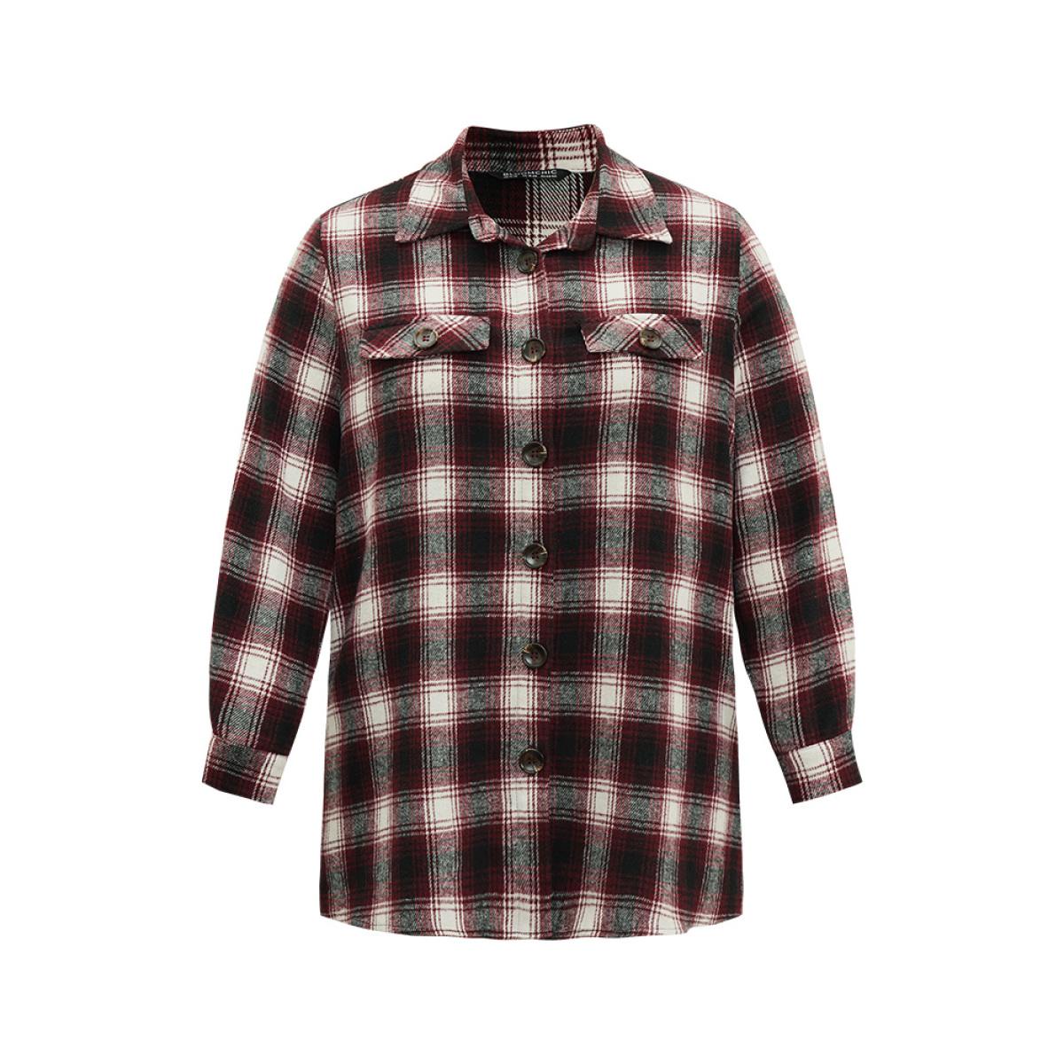 Plus Size Plaid Button Through Pocket Coat Women Multicolor Contrast Pocket Dailywear Jackets BloomChic 30/6X Product Image