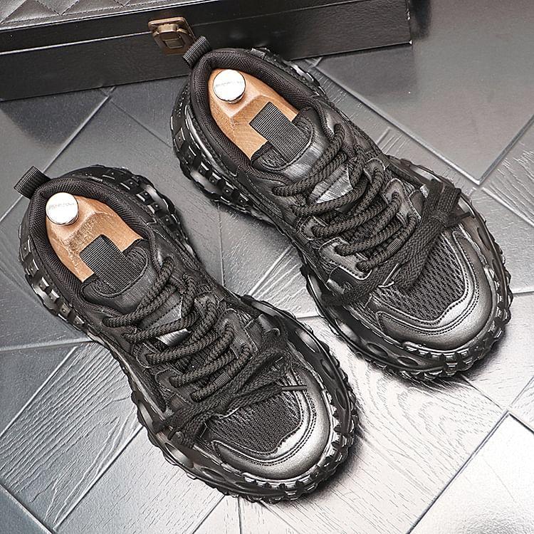 Platform Mesh Panel Lace-Up Sneakers Product Image