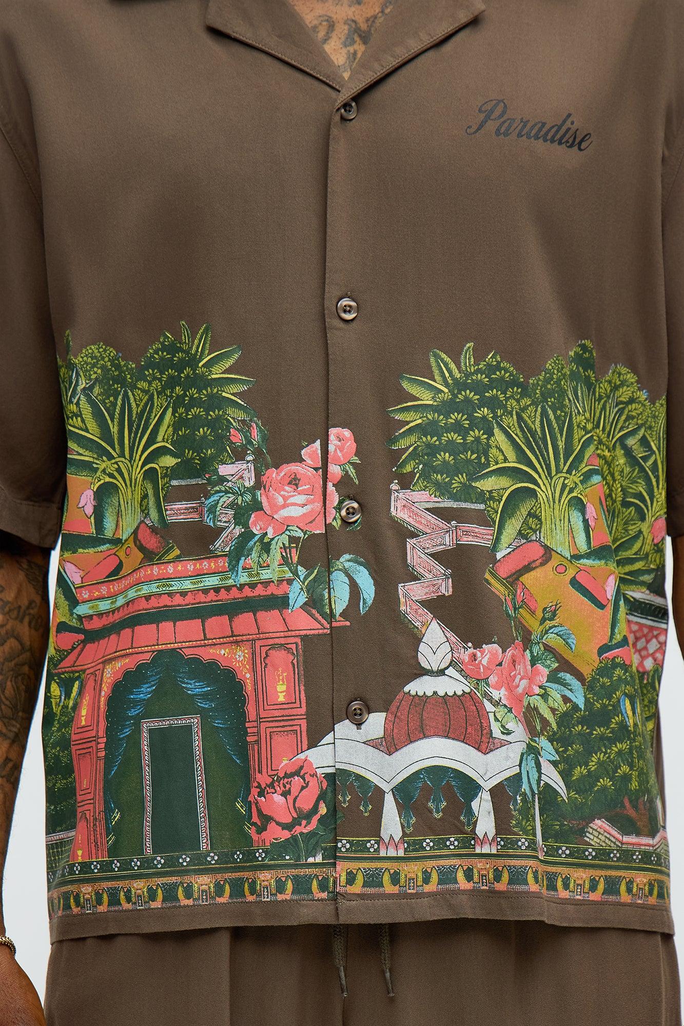 Paradise Set Short Sleeve Button Up Shirt - Brown Male Product Image