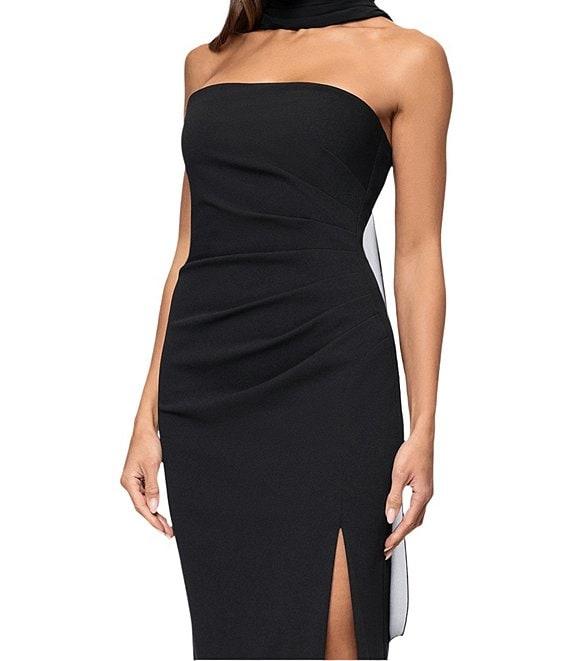 Xscape Halter Scuba Crepe Ruched Back Draping Sheath Gown Product Image