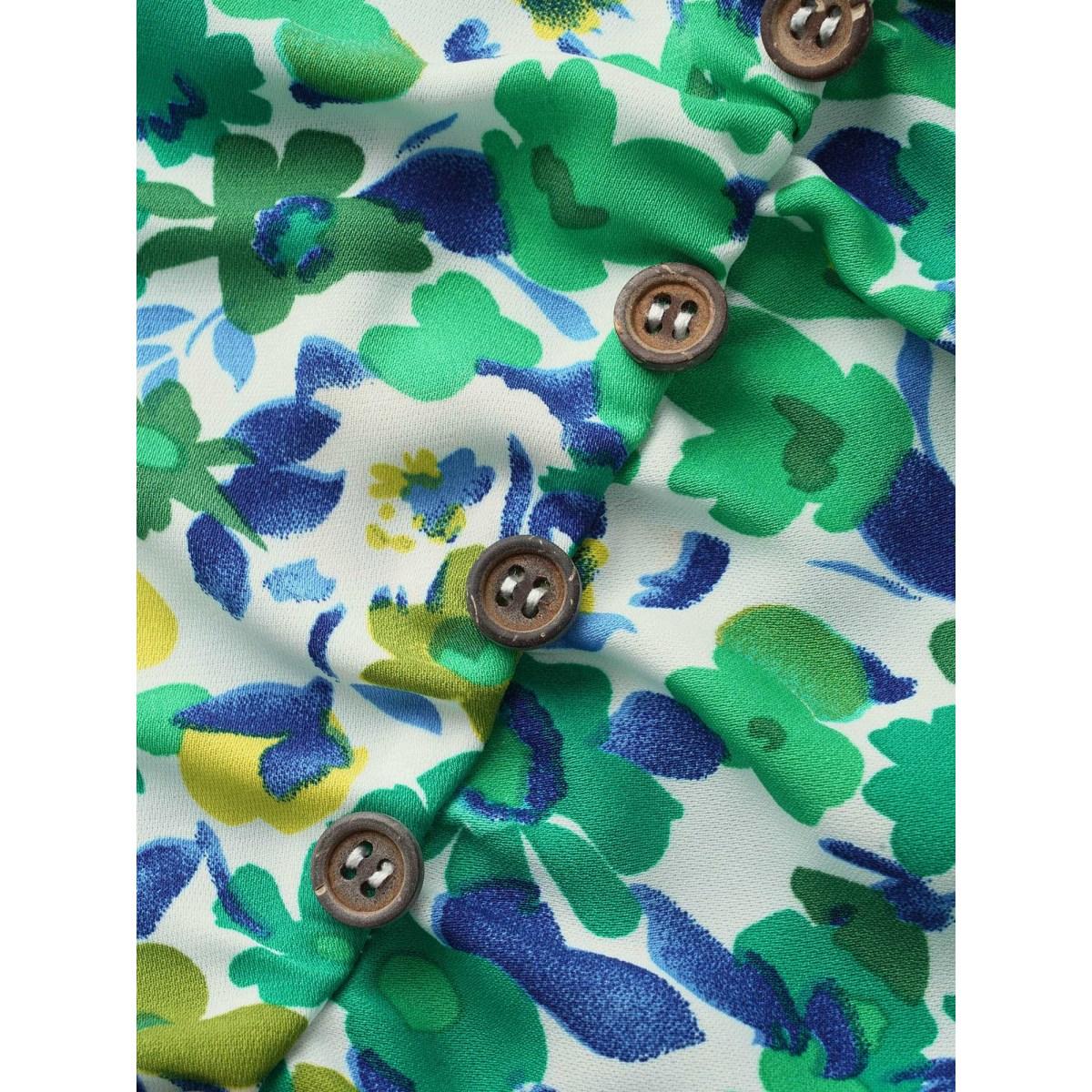 Plus Size Floral Button Detail Petal Sleeve Maxi Dress Malachitegreen Women Elegant Gathered V-neck Short sleeve Curvy BloomChic 14-16/1X Product Image