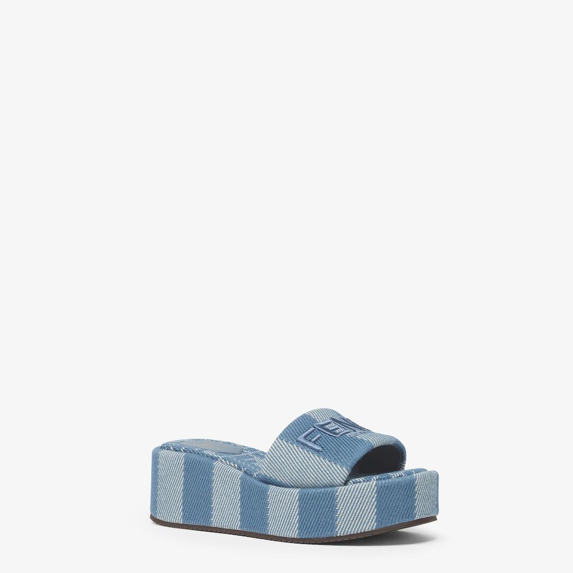 Fendi SunshineLight blue denim-effect jacquard flatform slides Product Image