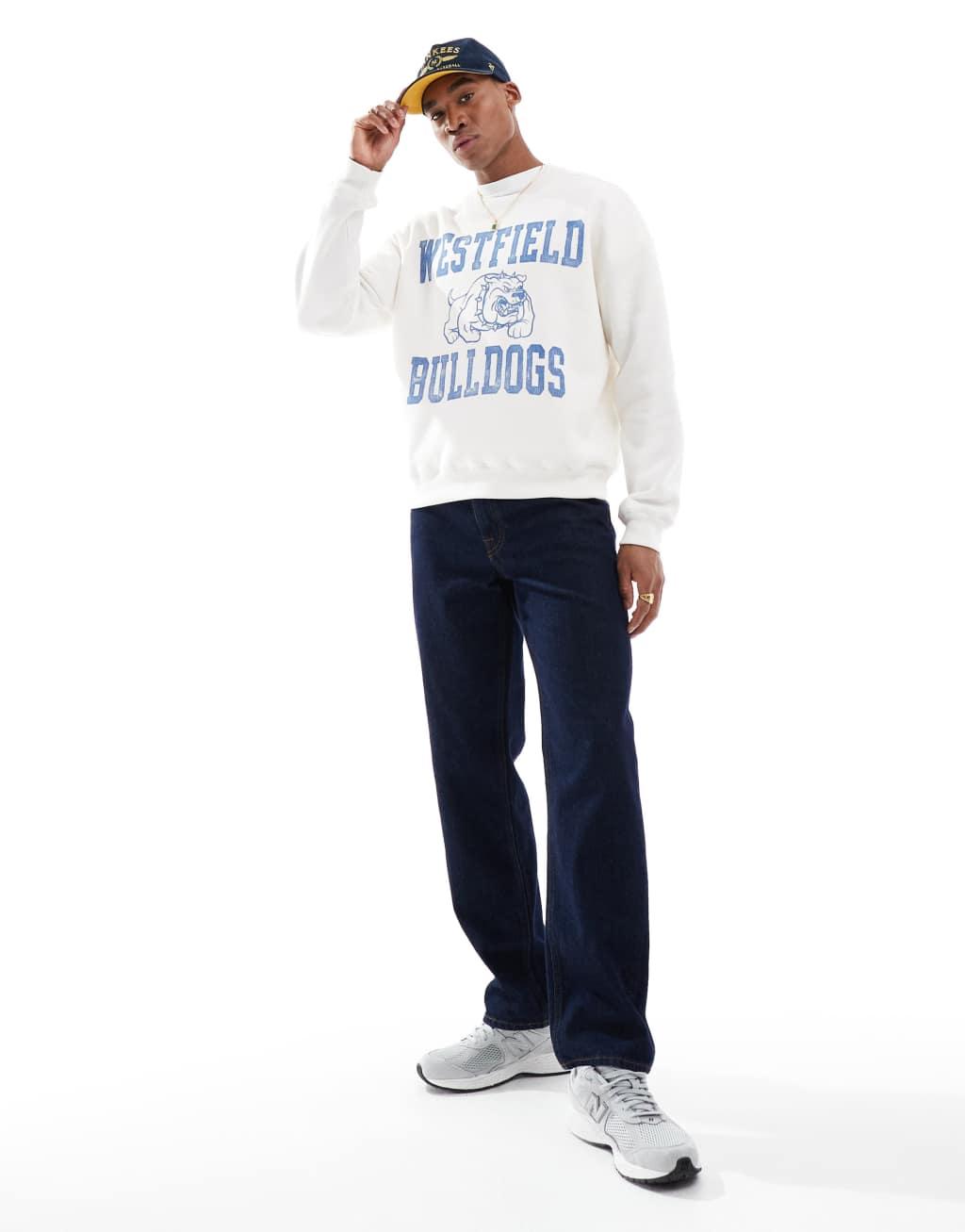 Hollister boxy varsity motif sweat top in white Product Image