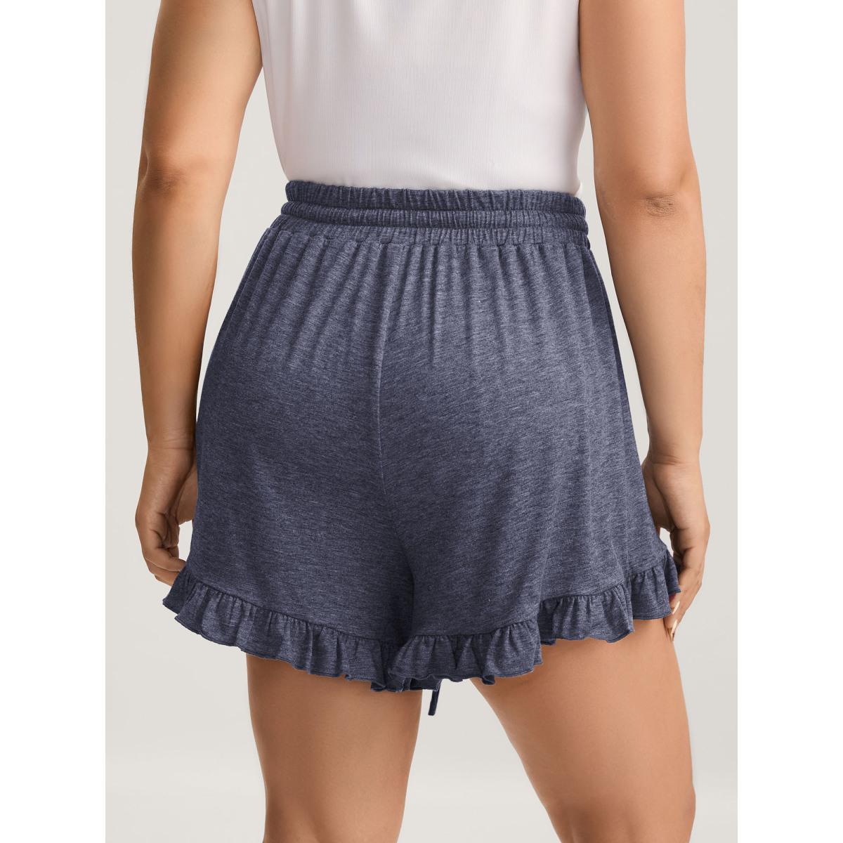 Plus Size Supersoft Mixed Color Knit Drawstring Ruffled Shorts Women Indigo Leisure Drawstring Wide Leg Casual Shorts BloomChic 14-16/1X Product Image