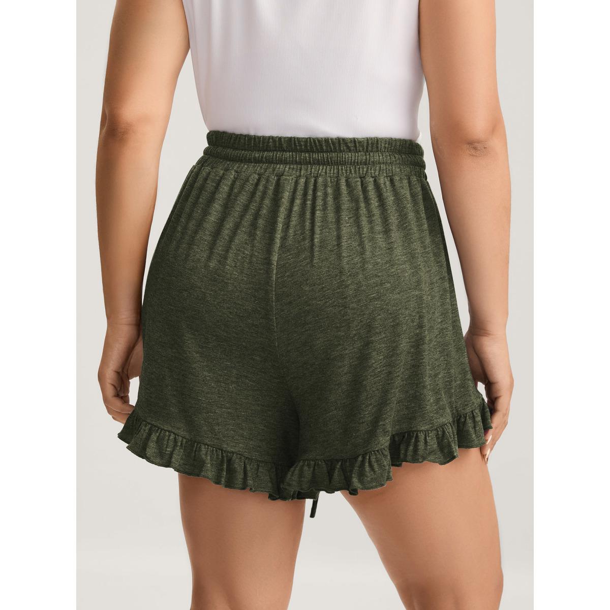 Plus Size Supersoft Mixed Color Knit Drawstring Ruffled Shorts Women Indigo Leisure Drawstring Wide Leg Casual Shorts BloomChic 14-16/1X Product Image