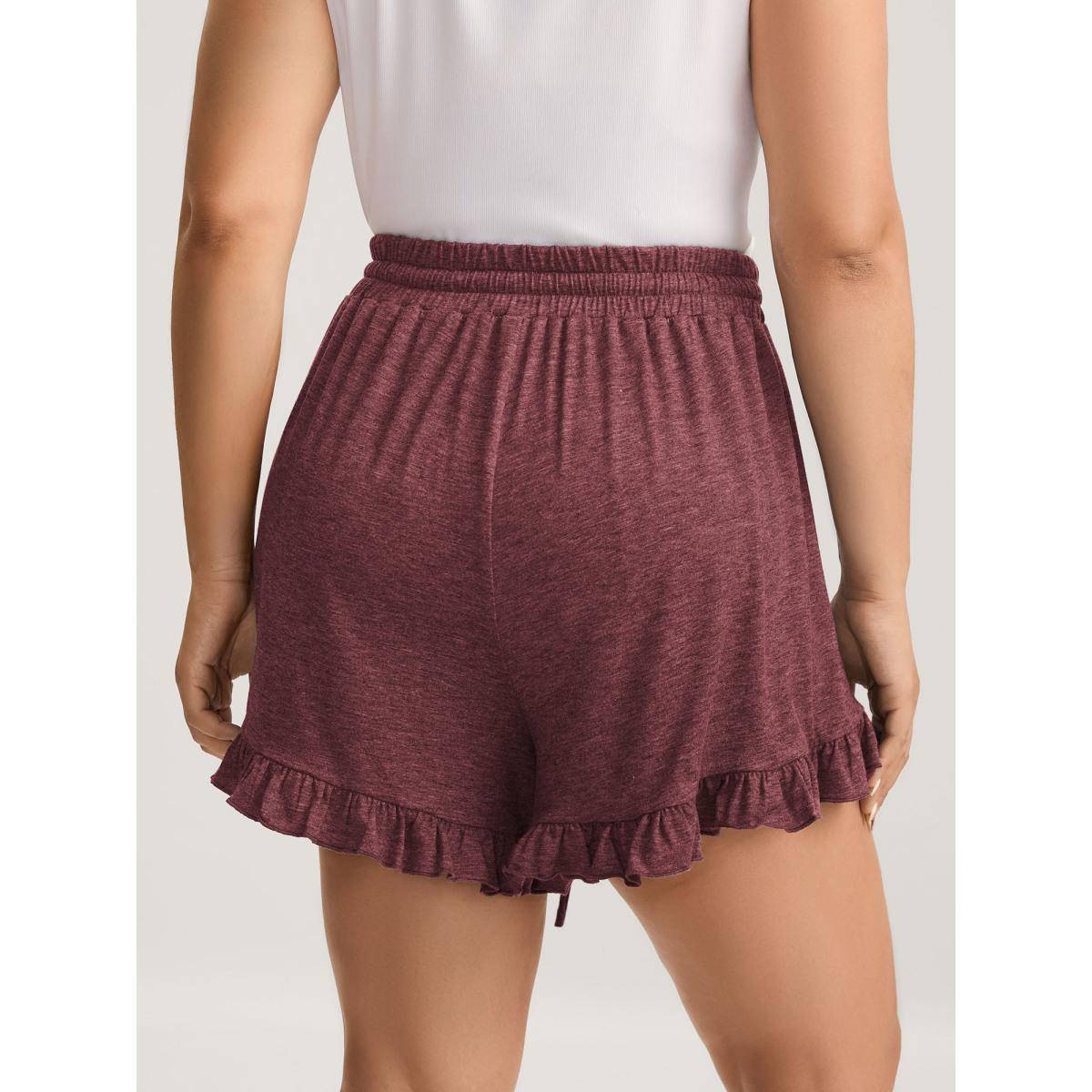 Plus Size Supersoft Mixed Color Knit Drawstring Ruffled Shorts Women Indigo Leisure Drawstring Wide Leg Casual Shorts BloomChic 14-16/1X Product Image