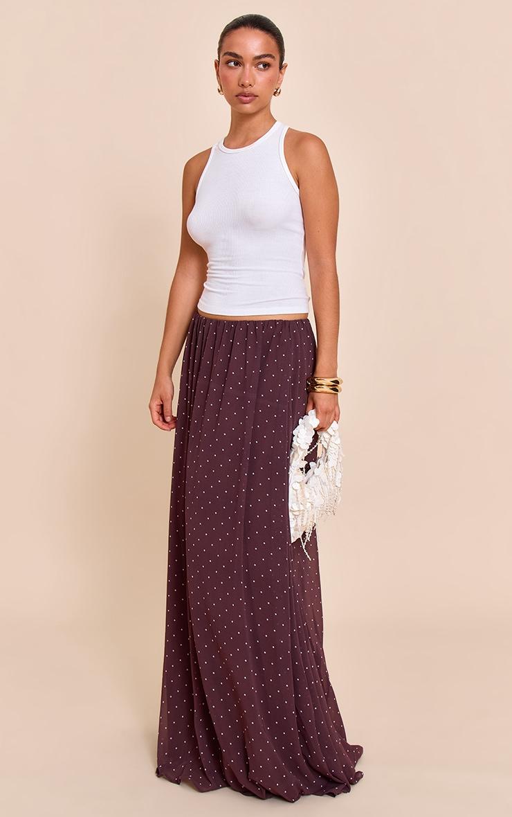 Brown Polka Dot Chiffon Maxi Skirt Product Image