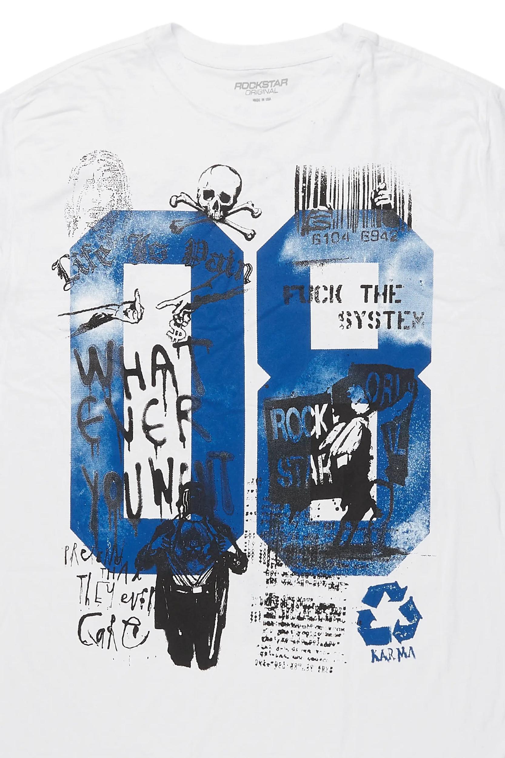 Grill White/Blue Graphic Muscle T-Shirt Male Product Image